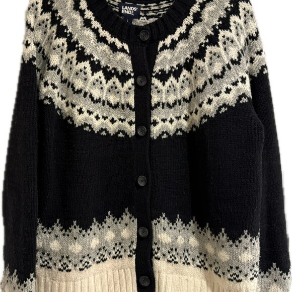 Land's End Women's Cozy Lofty Fair Isle Cardigan Sweater, L - Picture 2 of 12